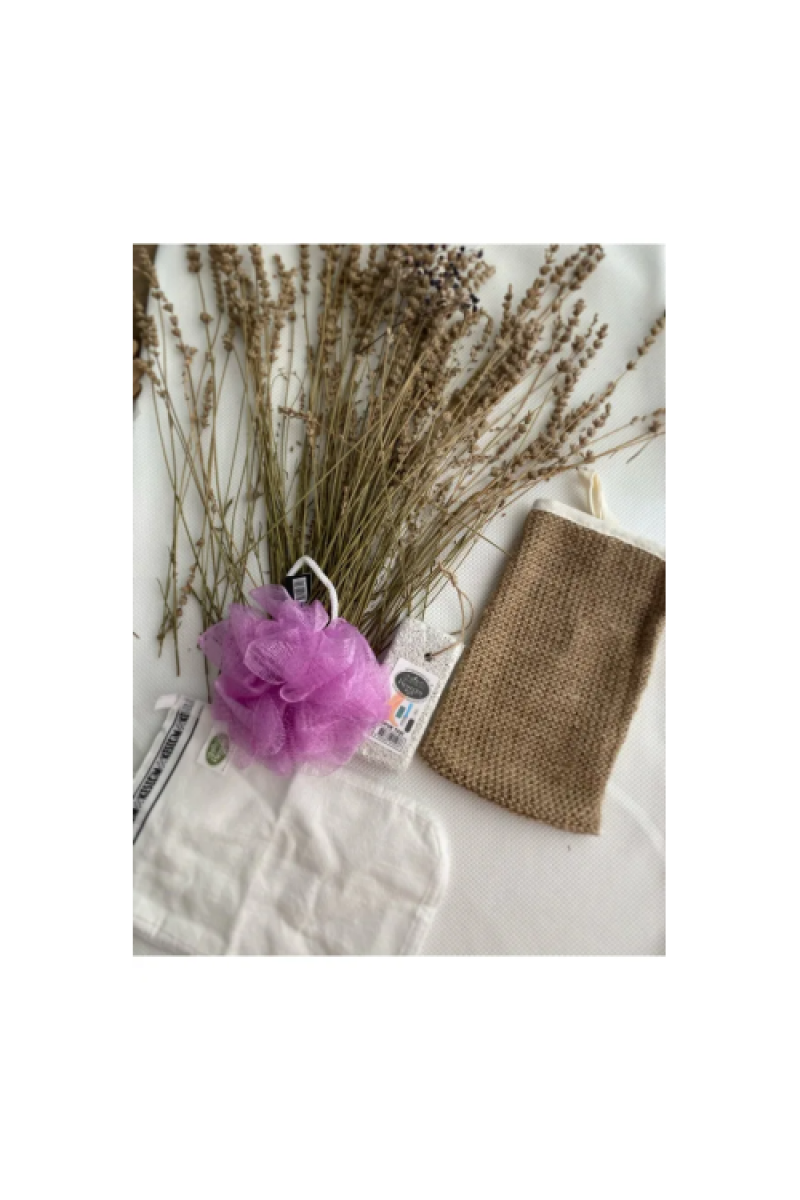 Doğal 4'lü Banyo Hamam Seti Kabak Lifi Vücut Kesesi Ponza Taşı Top Lif