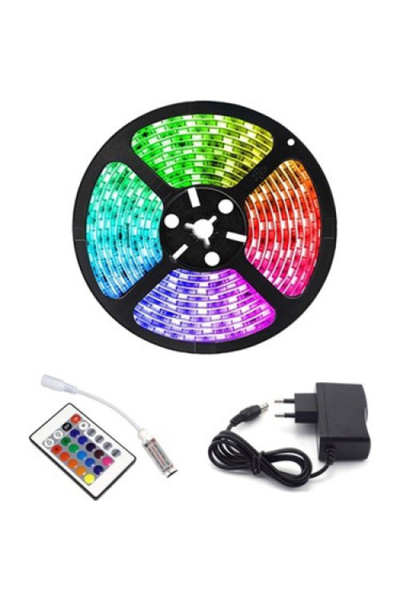 RGB Şerit LED 5 Metre 16 Renkli Kumandalı Adaptörlü