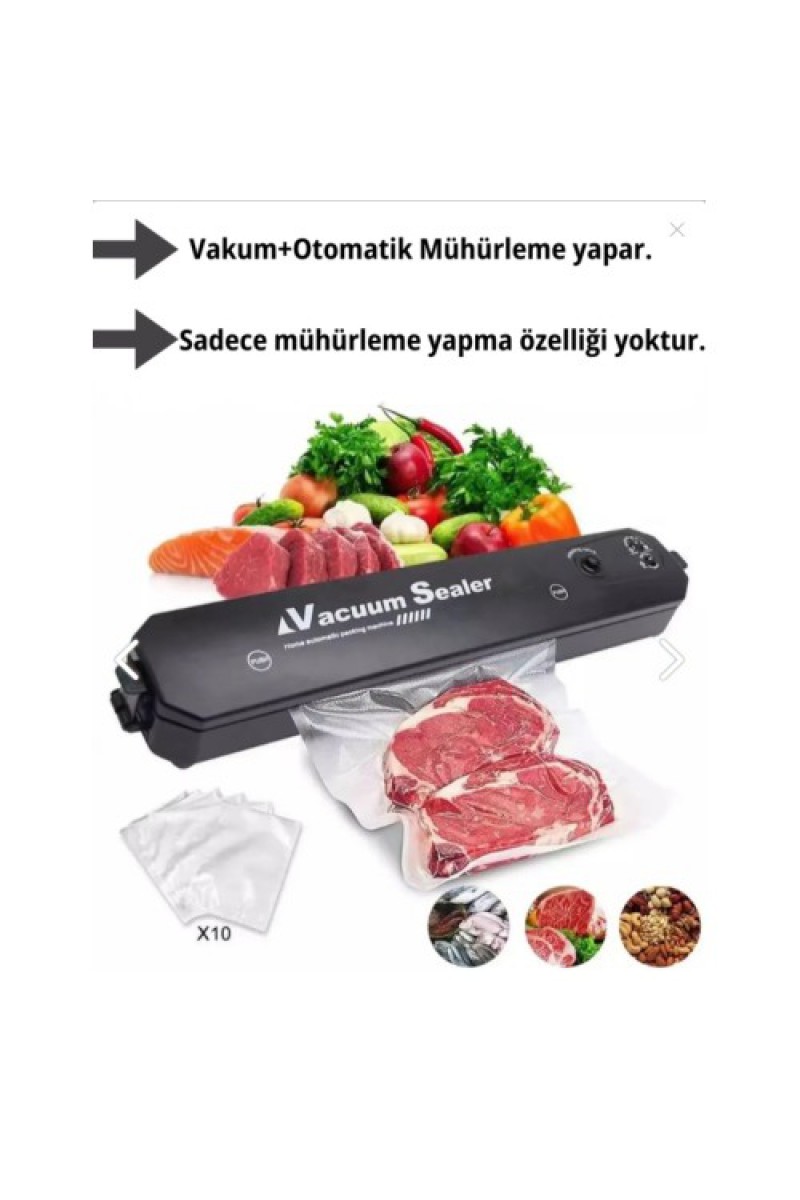 Vacuum Sealer Gıda Vakum ve Mühürleme Makinesi 10 Poşet Hediyeli