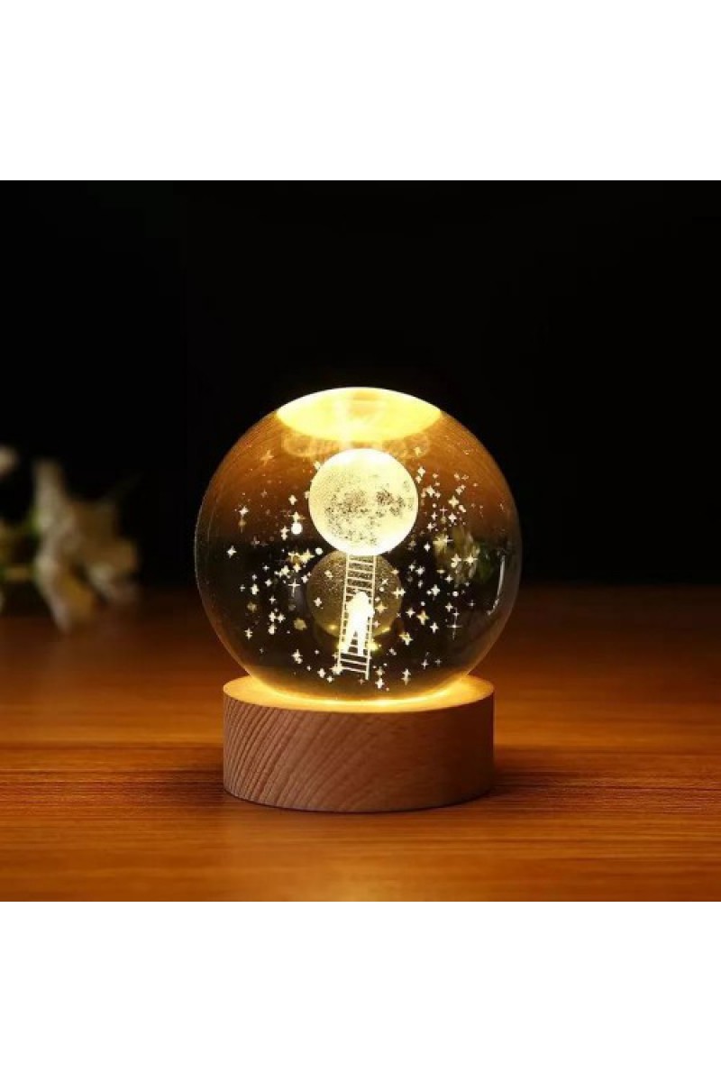 Astronot Tasarımlı Işıklı Küre, 6 cm Cam Ahşap Altlıklı