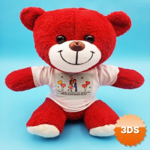 Sevimli Çiftler Tişörtlü Kırmızı Peluş Ayı