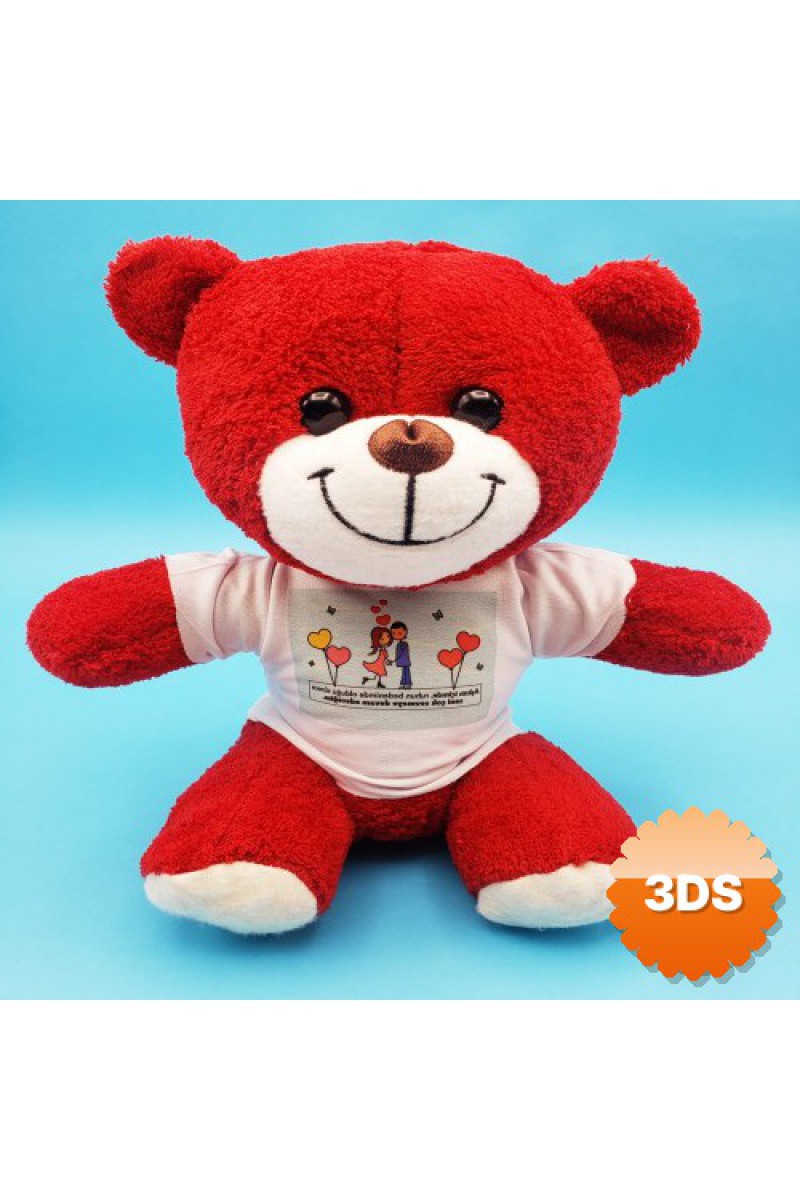 Sevimli Çiftler Tişörtlü Kırmızı Peluş Ayı