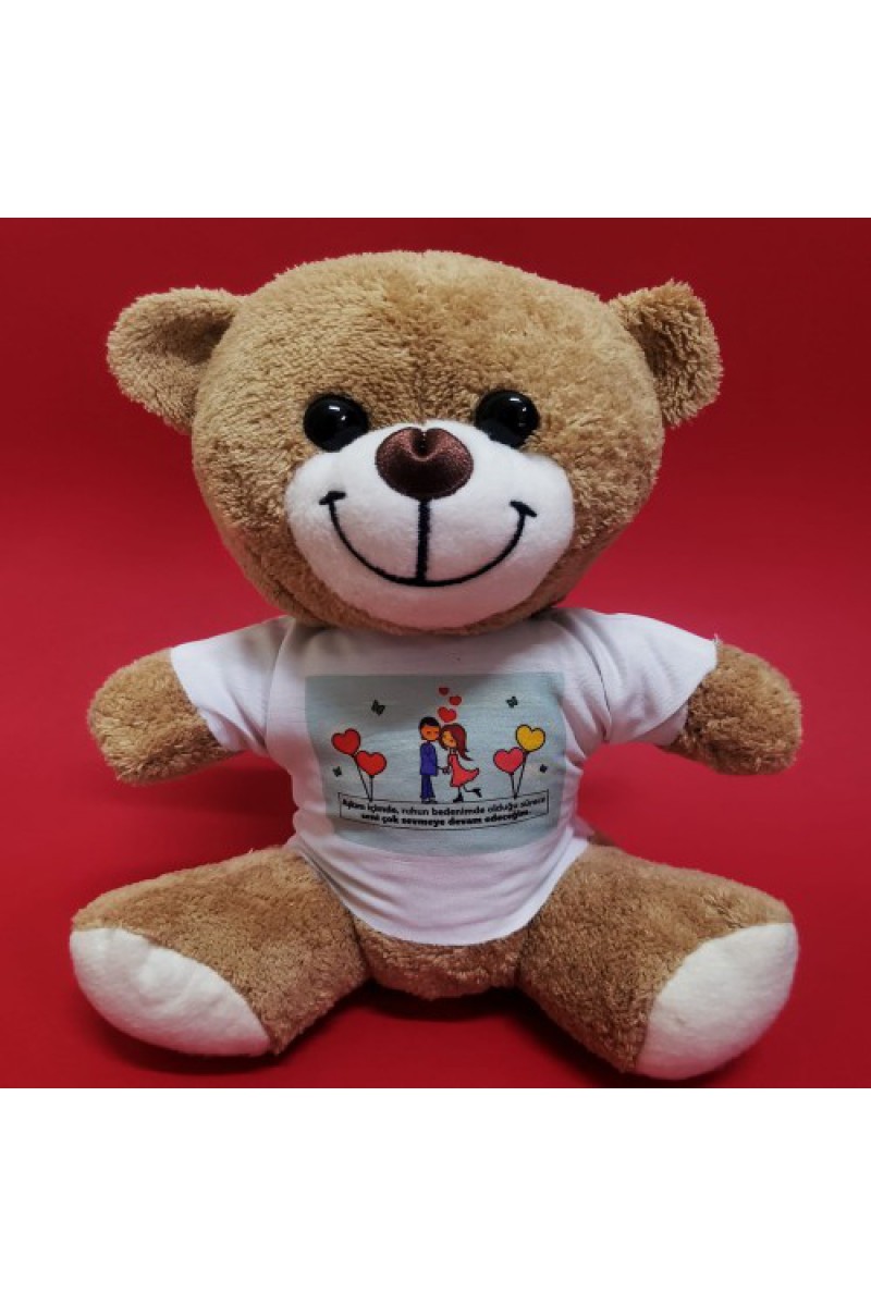 Tişörtlü Kahverengi Peluş Ayıcık 25 cm