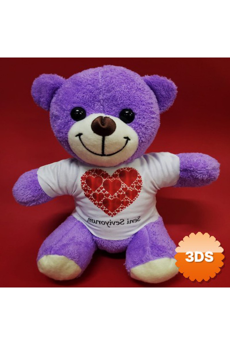Seni Seviyorum Baskılı Tişörtlü Peluş Ayıcık 25 cm