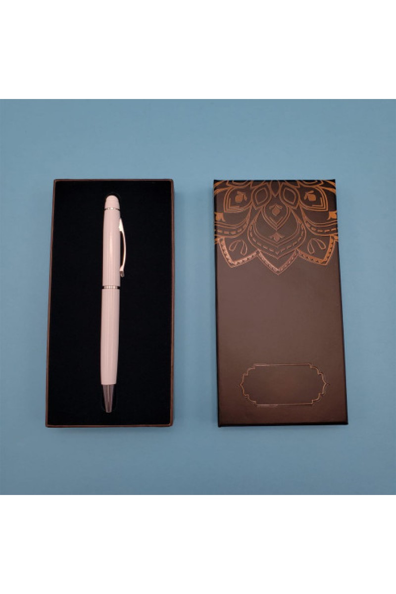 Beyaz Tükenmez Touchpen Kalem Mandala Desenli Kutulu