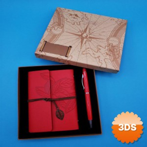 Özel Tasarım Kutulu Kırmızı Deri Defter ve Kırmızı Kalem Set