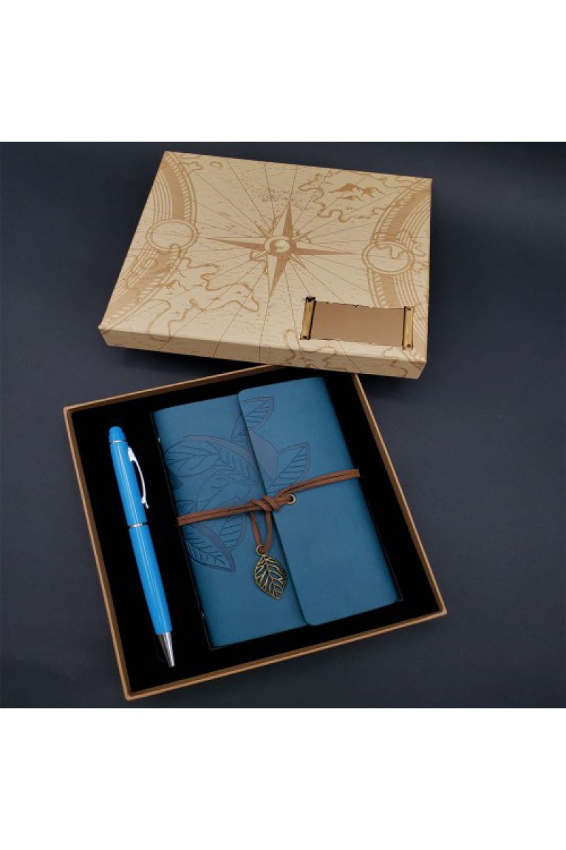 Defter Kalem Mavi Set Özel Tasarım Kutulu