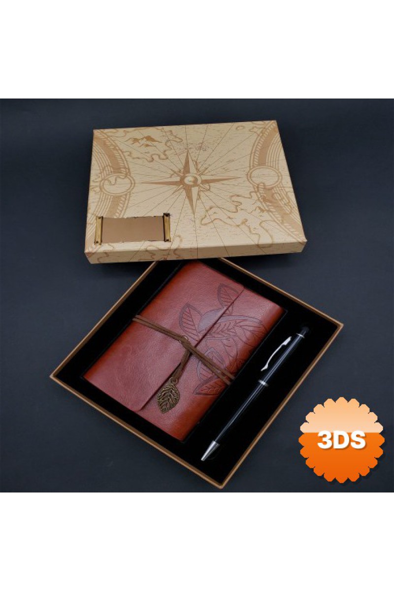 Kahverengi Deri Defter ve Siyah Touchpen Kalem Seti