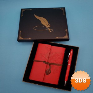 Kırmızı Deri Defter ve Metal Kalem Seti