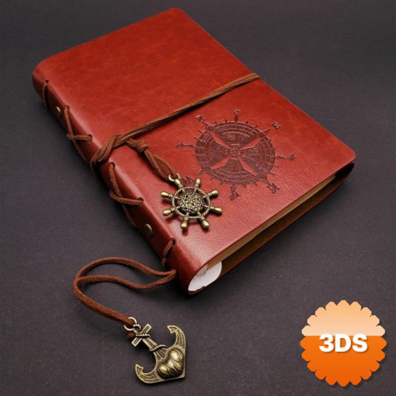 Kahverengi Pusula Temalı Deri Defter