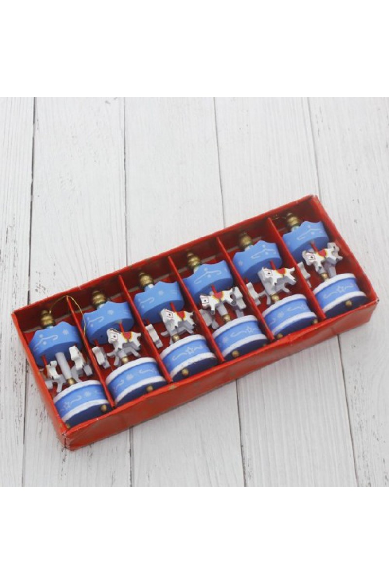6'lı Mavi Mini Atlı Karınca, 8x3 cm Ahşap El Yapımı