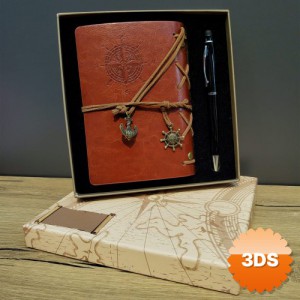 Pusula Baskılı Deri Defter ve Touchpen Kalem Seti