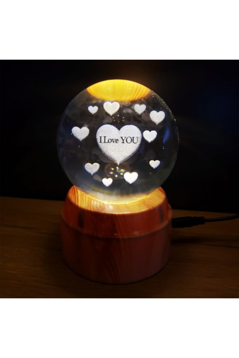 360 Derece Dönen I Love You Tasarım Standlı Cam Küre