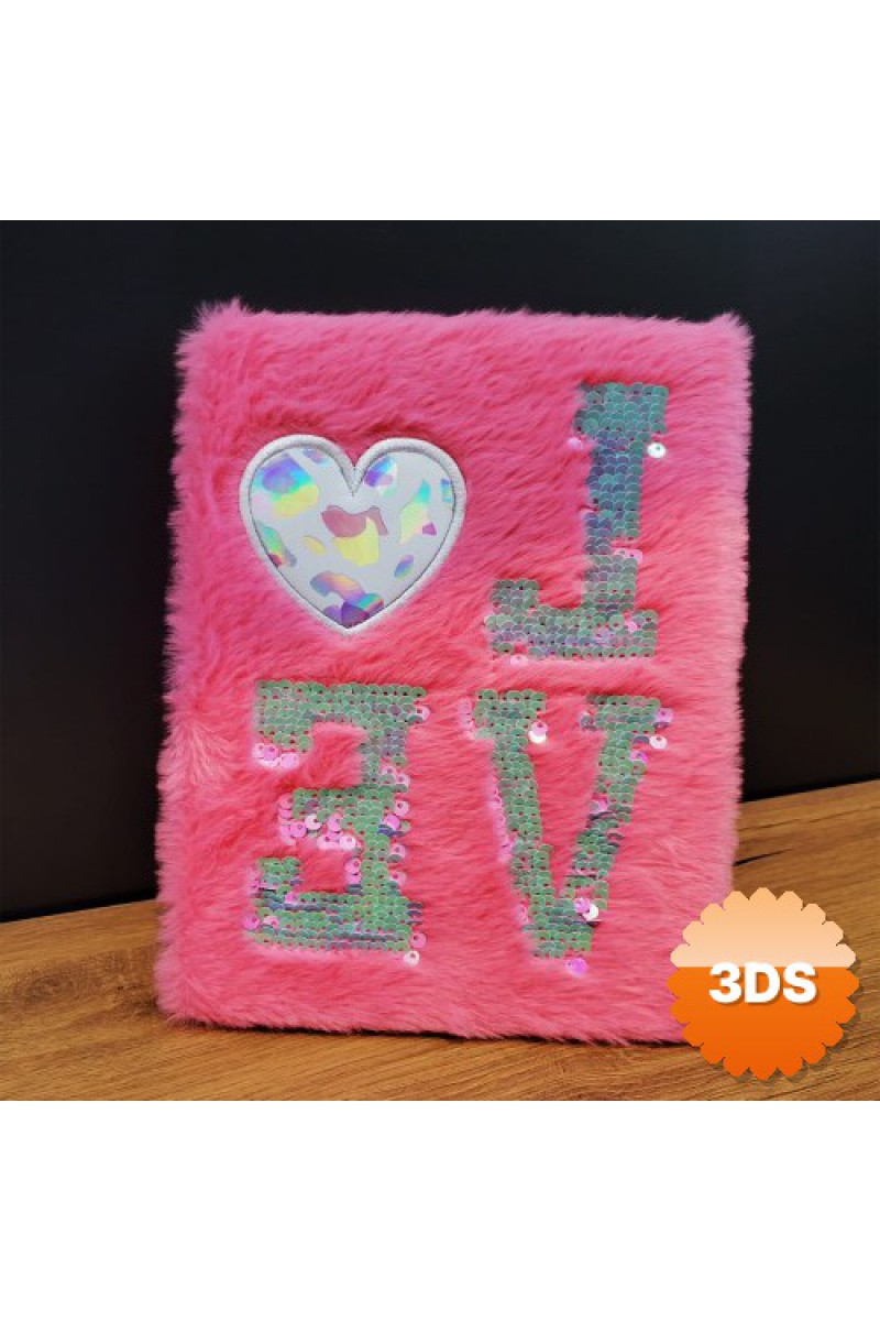 Love Tasarımlı Peluş Kapaklı Defter 21x15 cm