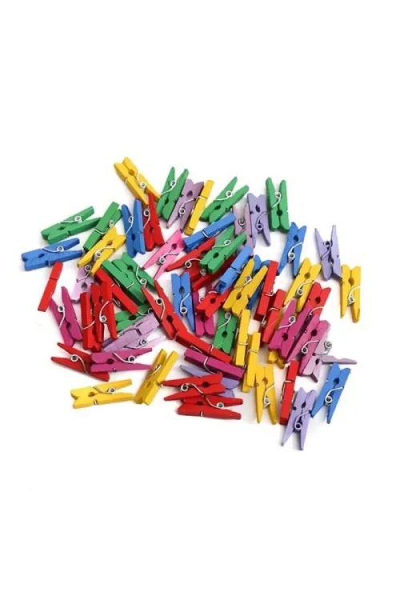 100'lü Renkli Ahşap Mandal Seti 2.5 cm