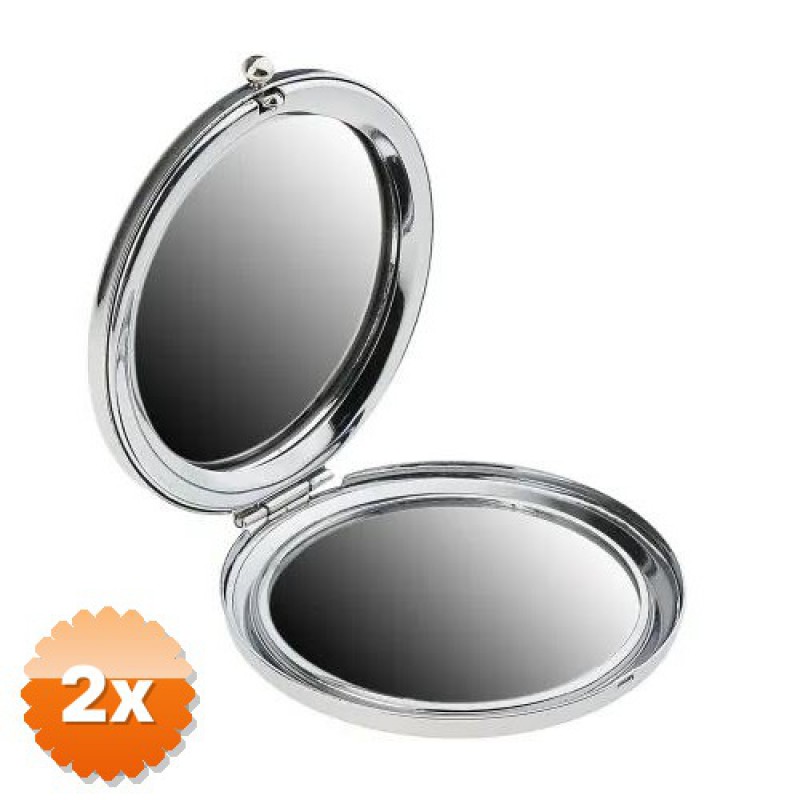 2 Adet Promosyon Yuvarlak Cep Aynası Gümüş Renk 7 cm