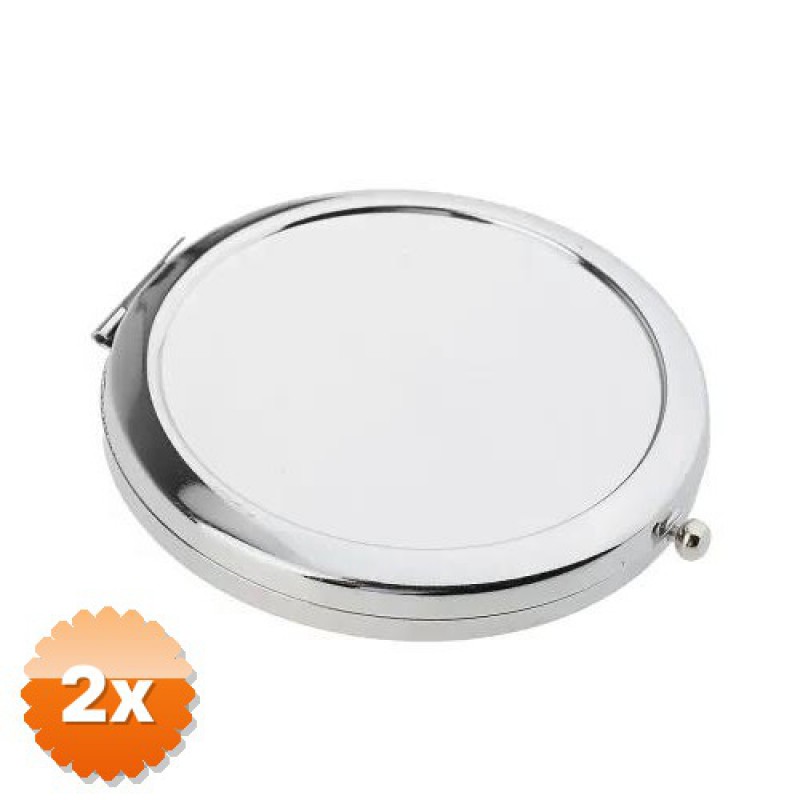 2 Adet Promosyon Yuvarlak Cep Aynası Gümüş Renk 7 cm