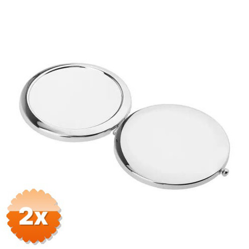 2 Adet Promosyon Yuvarlak Cep Aynası Gümüş Renk 7 cm