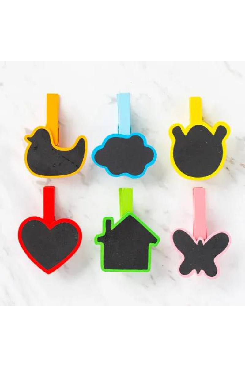 Desenli Notlu Ahşap Mandal, 6'lı Set 10 Paket Toplam 60 Adet