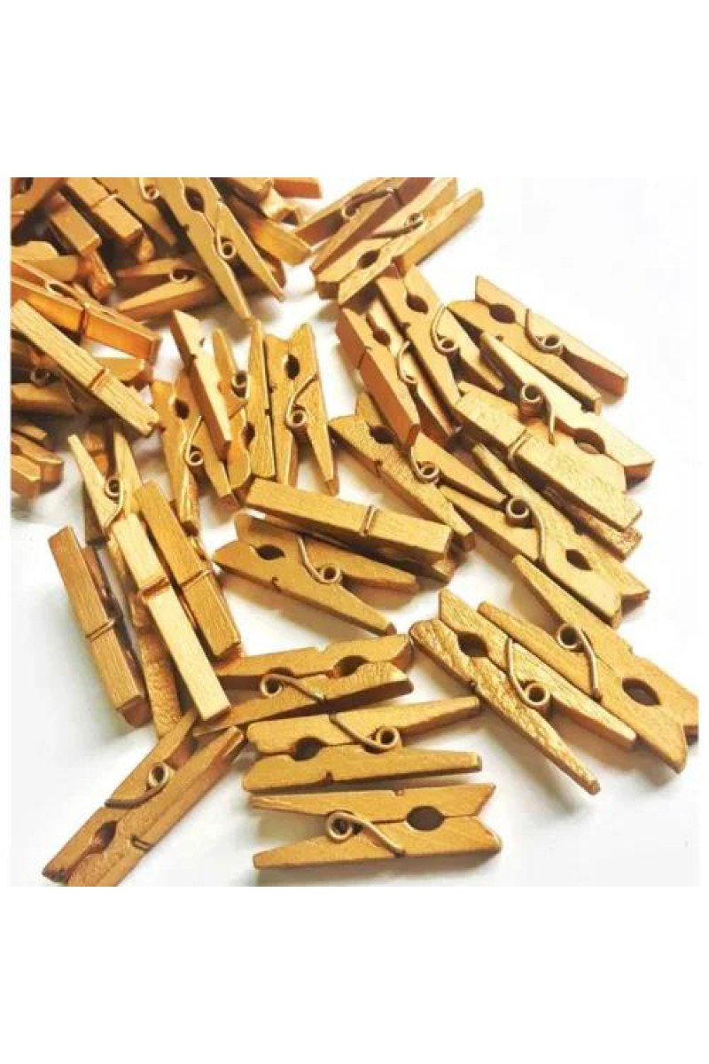 100'lü Gold Ahşap Mandal Seti, 2.5 cm Minyatür Süsleme