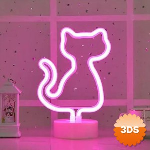 Neon Kedi Lamba Pembe Işık