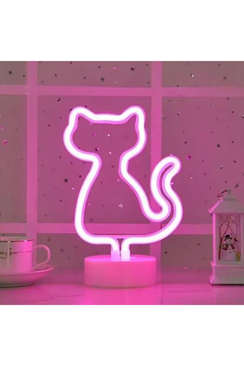 Neon Kedi Lamba Pembe Işık