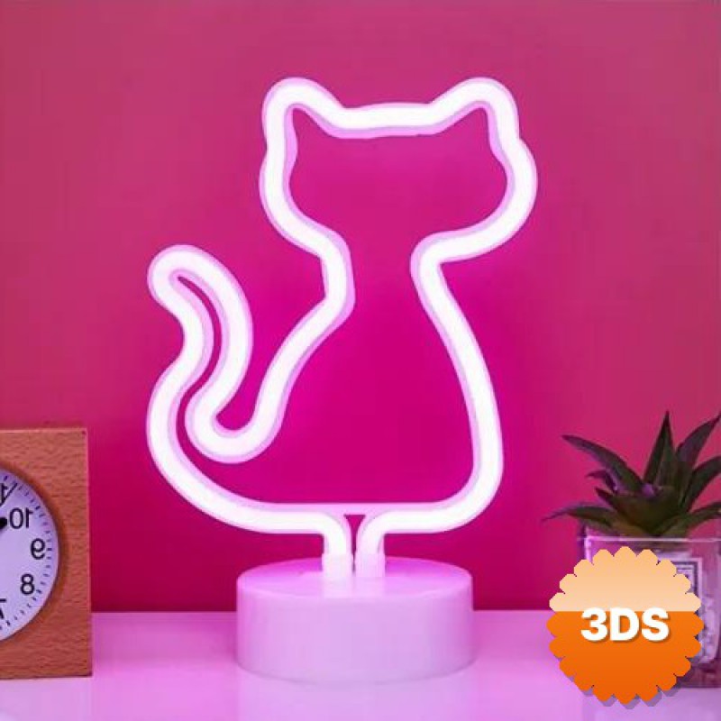 Neon Kedi Lamba Pembe Işık