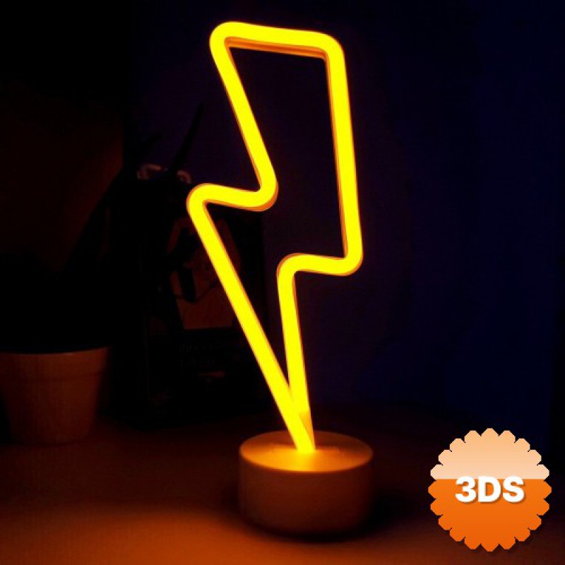 Neon Işıklı Şimşek Lamba USB+Pil