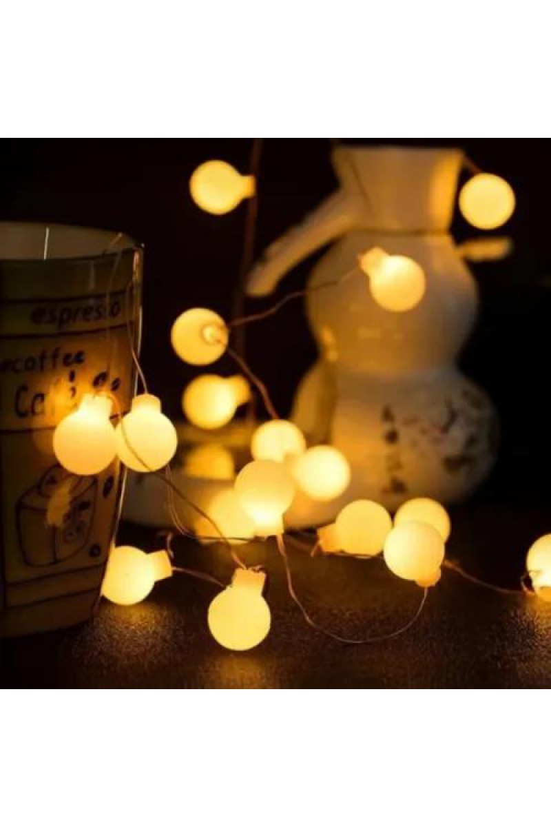 3m 20 LED Beyaz Top Gün Işığı Pilli 2 Kademeli