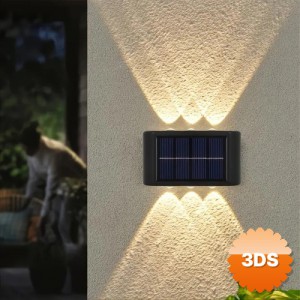 2'li Solar Duvar Aydınlatması, 6 LED Gün Işığı Renkli Bahçe Lambası