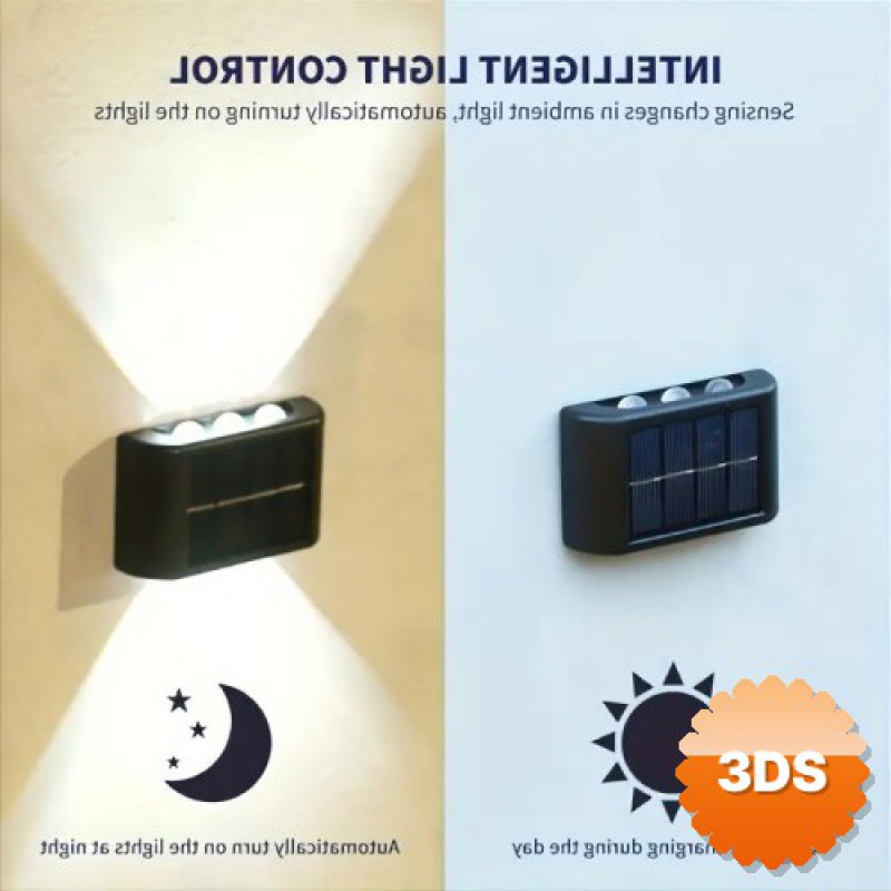 2'li Solar Duvar Aydınlatması, 6 LED Gün Işığı Renkli Bahçe Lambası
