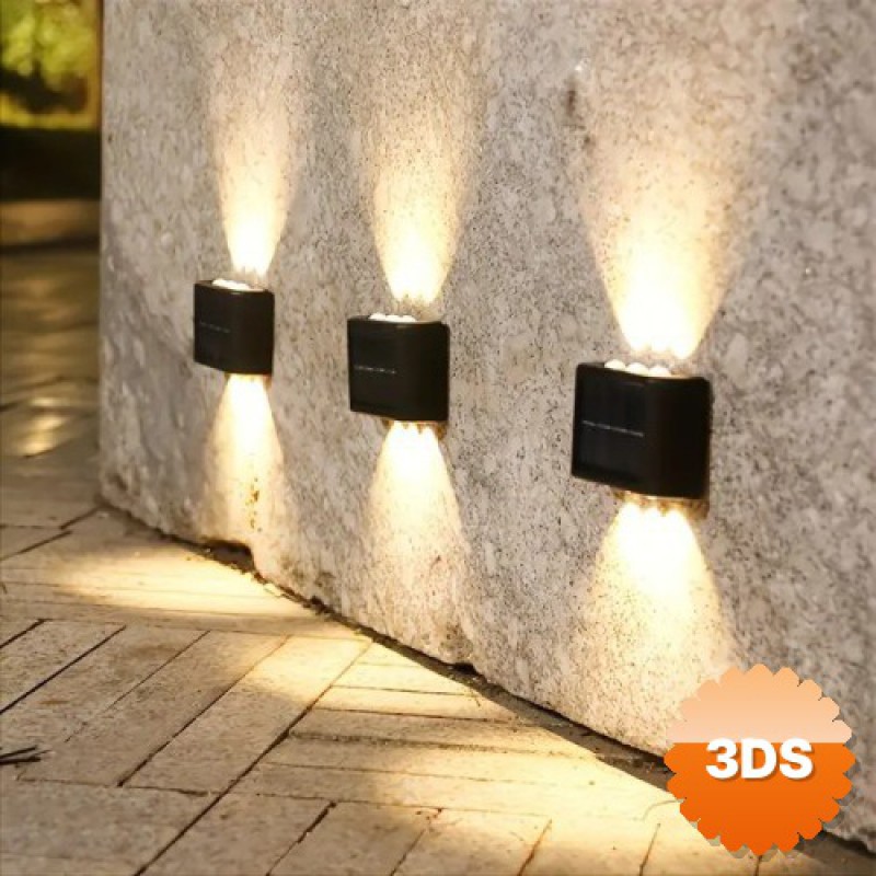 2'li Solar Duvar Aydınlatması, 6 LED Gün Işığı Renkli Bahçe Lambası