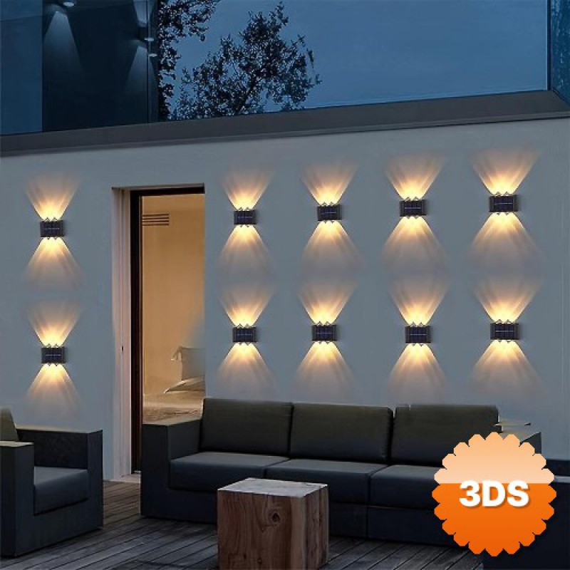 2'li Solar Duvar Aydınlatması, 6 LED Gün Işığı Renkli Bahçe Lambası