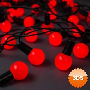 5 Metre 28 LED Mini Top Işık, Kırmızı Fişli Siyah Kablo