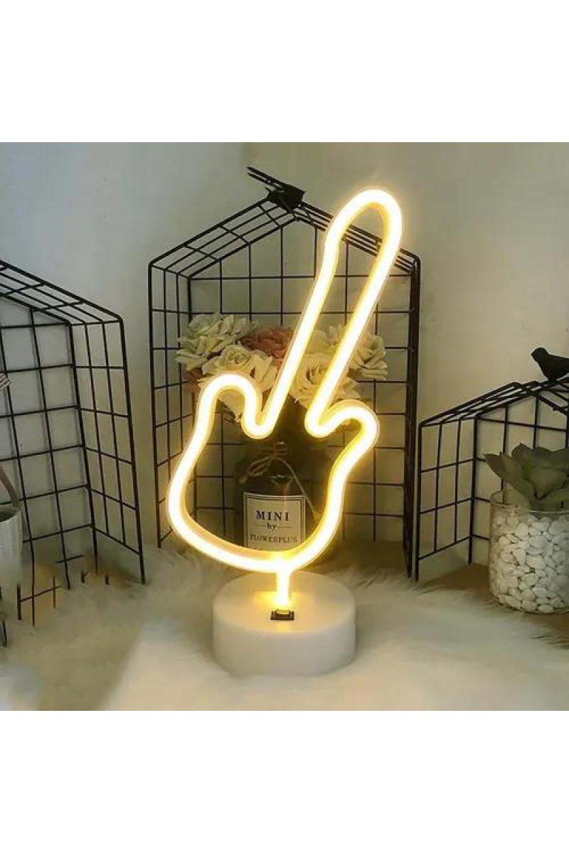 Neon Gitar Masa Lambası Pil ve USB