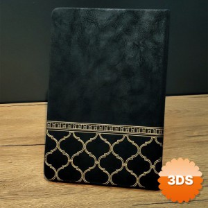 Siyah Deri Defter, Çizgili 21x15 cm Motifli Kapak