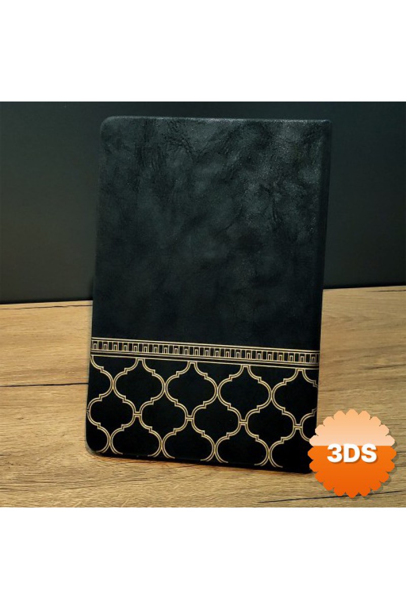 Siyah Deri Defter, Çizgili 21x15 cm Motifli Kapak