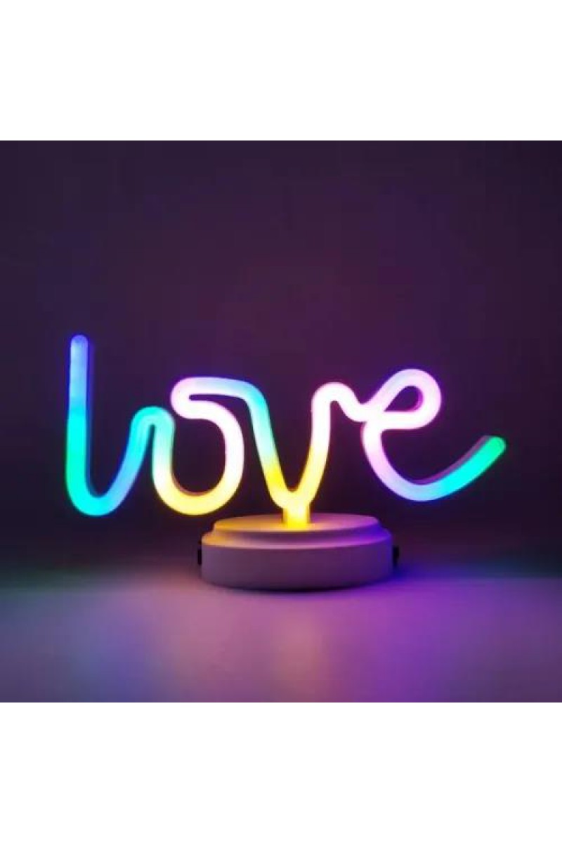 Neon Işıklı Love Yazılı Masa Gece Lambası