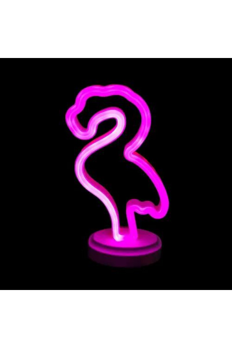 Neon Işıklı Flamingo Masa Gece Lambası, Pil ve USB Uyumlu