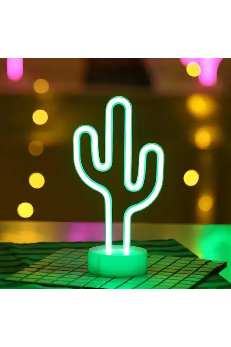 Neon Işıklı Kaktüs Masa Gece Lambası