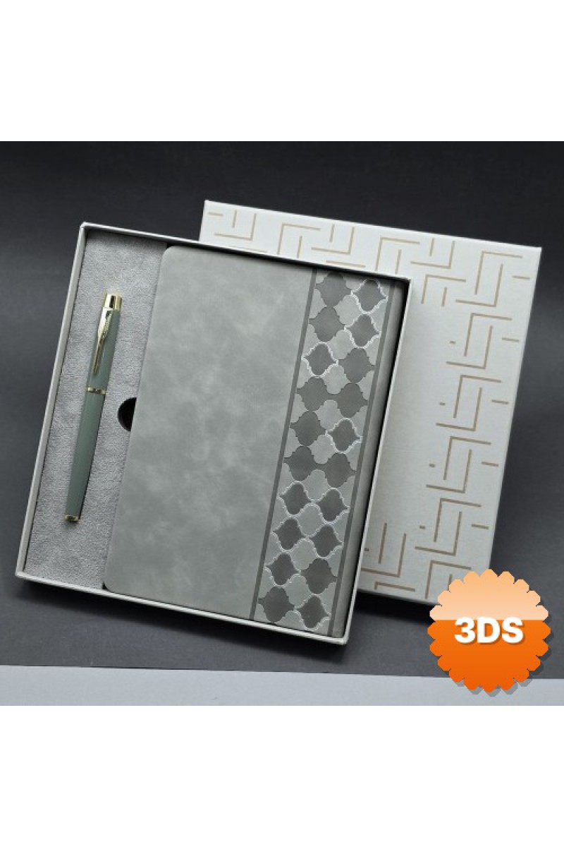 Kutulu Gri Defter Ve Metal Kalem Seti