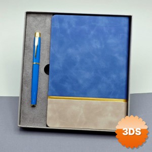 Gold Şeritli Mavi Defter ve Kalem Seti