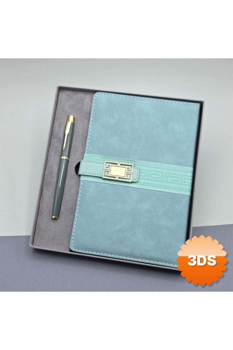 Tarihsiz Ajanda Defter Kalem Set Gri Desenli