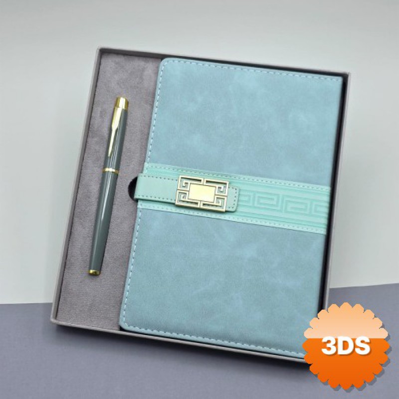 Tarihsiz Ajanda Defter Kalem Set Gri Desenli