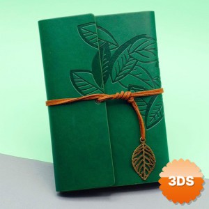 Yeşil Deri Kapaklı Yaprak Desenli Defter