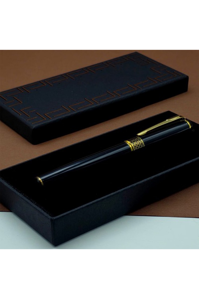 Gold İşlemeli Siyah Metal Roller Kalem, Özel Kutulu