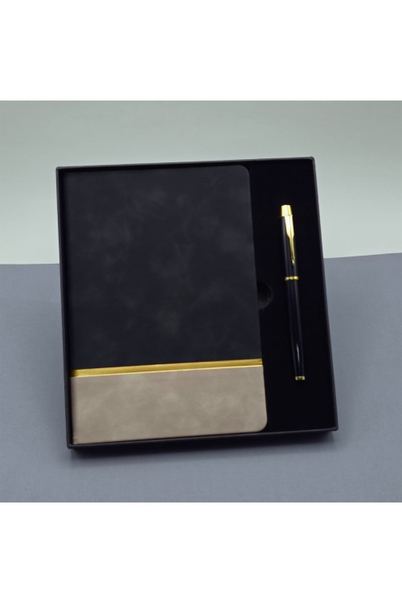 Vip Deri Defter ve Metal Roller Kalem Kutulu Siyah Set