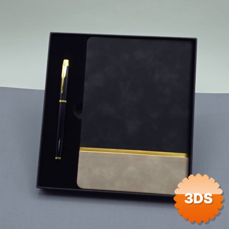 Vip Deri Defter ve Metal Roller Kalem Kutulu Siyah Set