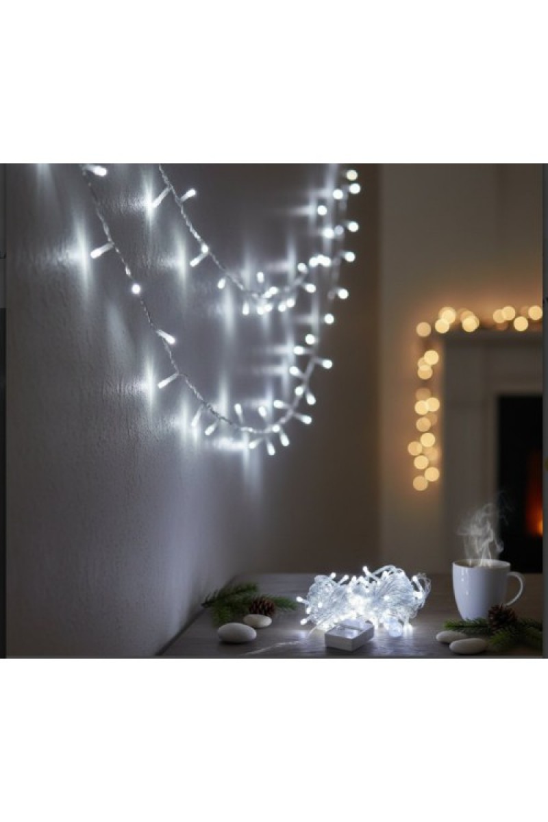 10m 100 Led Damla Uçlu Beyaz Işık Şeffaf Kablo