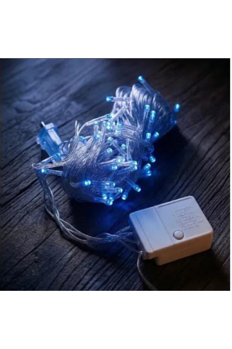 10m 100 LED Damla Uçlu Mavi Işık Şeffaf Kablo